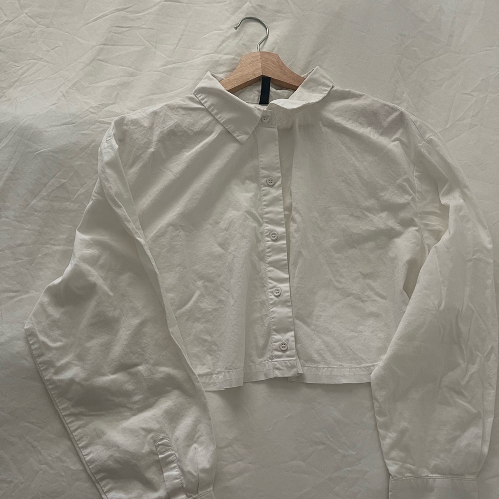 White Cropped Button-Up Shirt